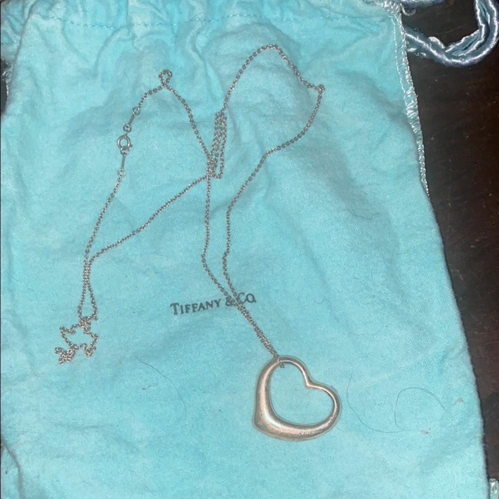 Tiffany & Co. Silver Heart Necklace with bag
